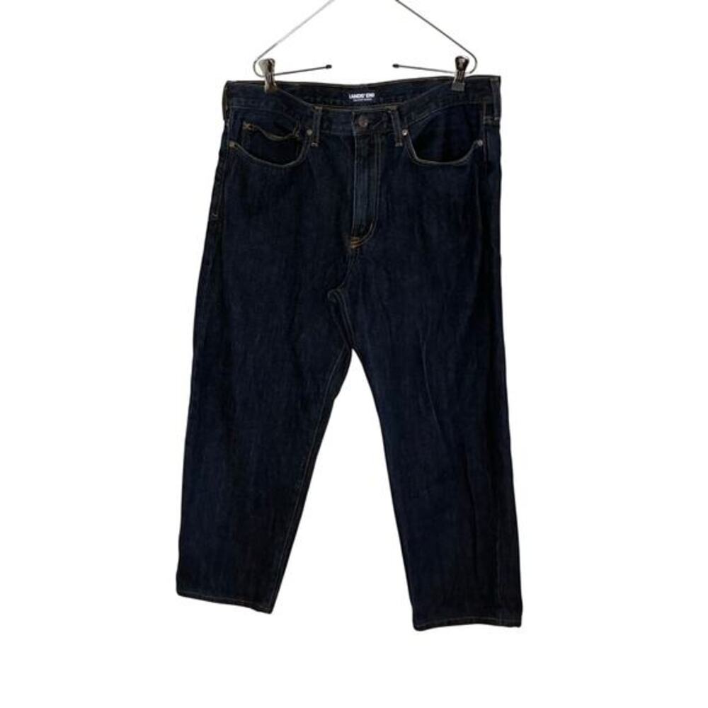 Lands' End Square Rigger Jeans 36‎ x25 Traditional Fit Dark Wash Blue Denim